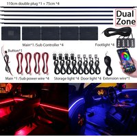 Universal 18 in 1 Dual Zone 64 Color Car Ambient Lighting Kit RGB LED Strip Light Acrylic Interior Atmosphere Lamp APP Bluetooth