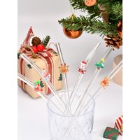 1/6PCS Christmas Limited Edition Glass Straws | Durable for Cocktails, Boba & Iced Drinks | Perfect for Parties & Gifting