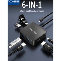 ACASI 6-in-1 USB C Hub for MacBook Docking Station with 4K 30Hz HDMI PD 100W Charging USB C to HDMI Adapter Compatible with MacB