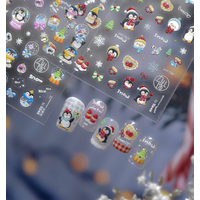 1 Sheet Snowflake Penguin Sticker For Nails Cute Crystal Ball Lace Red Hat Star Bow Christmas Tree Nail Art Decoration Stickers