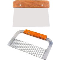 2pcs Stainless Steel Wavy & Straight Soap Loaf Cake Cutter Cutting Tools Set, Crinkle Wooden Handle Vegetable Salad Chopping