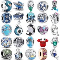 925 Sterling Silver Ocean Marine Animal Charms Mermaid Cruise Ship Octopus Dolphin Turtle Crab Summer Beach DIY Jewelry Gift