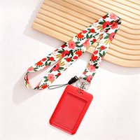 1pc Floral Print Teacher Lanyard with Red ID Badge Holder Neck Strap with Card Holder for Keys ID Cards Office School Use