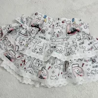 Subculture Cartoon Cute Bow Lace Ruffles Slim Waist Women Y2k Skirt Sunscreen Oversleeve Knee-length Stocking Ladies Accessory
