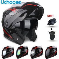 DOT-Zertifizierung Uchoose Motorradhelm Doppellinse Querschnitthelm Sicherheit Modularer Klapphelm Unisex-Helm mit Visier