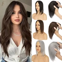 TESS Hair Toppers for Women Human Hair Side Bangs Hand-tied Lace Front Invisible Edges Breathable Fluffy Clip in Top Hairpieces