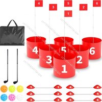 Backyard 6 Bucket Hole Golf Game with 2 Clubs and Flags Golf Course Play Set Outdoor for Family, Adults and Kids