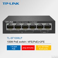 TP-LINK 100M PoE Ethernet Switch 4FE+2FE with Power Supply, Network Monitoring, Fiber Optic Converter SF1006LP