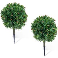 Set of 2 Artificial Topiary Ball Trees with Ground Spike 65cm UV Resistant Faux Greenery Shrubs Fake Plants for Garden Porch