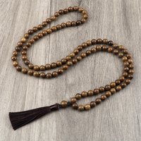 Collier de perles Mala Vintage 6 8 10mm, perles en bois originales pour hommes et femmes, colliers de méditation de Yoga avec pompon, bijoux bouddhistes de prière, 108