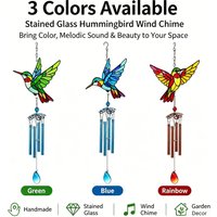 Colorful Hummingbird Wind Chime Stained Glass Hanging Decor Bird Suncatcher for Garden Patio Balcony Yard Window Ornament