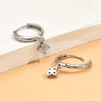 Zircon Flower Pendant Hoop Earrings for Women Simple Stainless Steel Huggies Cartilage Piercing Jewelry