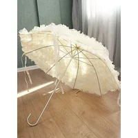 Double Lace Women's Umbrella Luxury Aesthetic Creative Retro Arch Bent Handle Long Handle Umbrella Pink Fringe Straight Bar