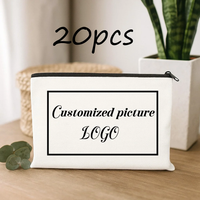 20pcs Customizable Photo Canvas Cosmetic Bags with Black Zipper Pencil Cases for Travel School Wedding & Holiday Gifts