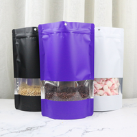100PCS Stand up Matte Aluminum Foil Window Ziplock Bag Resealable Snack Beads Cereals Spice Sugar Candy Tea Storage Pouches