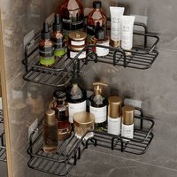 Corner Caddy–No-Drill Adhesive Mount,Anti-Rust Black Coating, Anti-Paint Peeling,Heavy Duty& Stable,Bathroom Essentials Organize
