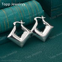 Elegant 925 Sterling Silver 30MM Exquisite Square Earrings Women's Fashion Charming Wedding Gift Jewelry