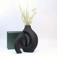 2026 Latest Model Nordic Black Flower Vase Designed Plastic Plant Pot Home Decoration Living Room Bookshelf Place Vases Interior