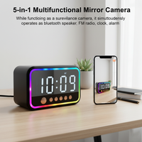 5-in-1 RGB Alarm Clock Camera 4K UHD Wireless WiFi Nanny Cam With Bluetooth Speaker Remote Viewing Recorder with 16GB SD Card