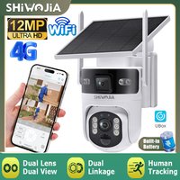 Caméra de sécurité solaire 4G LTE SHIWOJIA, batterie, 12MP, double objectif, surveillance vidéo WIFI, caméra PTZ, détection PIR, moniteur extérieur, IP