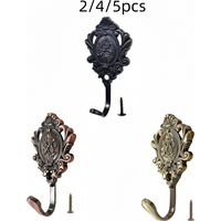 2/4/5Pcs Vintage Floral Heavy Duty Zinc Alloy Wall Hooks, Elegant & Sturdy Decorative Hooks for Hanging Clothes, Towels, Robes,