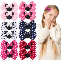 2/4Pcs Cute Bows Hair Clip for Children Boutique Cartoon Headdress Classic Woven Ribbon Polka Dot Pattern Kids Hair Clip