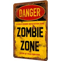 Zombie Zone Danger Sign - Rustic Metal Wall Decor for Bar, Garage, Conference Room, or Entertainment Area - , Iron Material, R