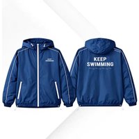 Kpop Keep Swimming Print Zipper Blue Hooded Windbreaker Jacket Men Women Men Outdoor Casual Keep Swimming Coat ZanCos