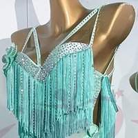 Latin Dance Costume Rhinestone Women's High-end Customized Three-dimensional Floral Tassel Suspender Samba Dance Dress Dress