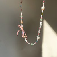Korea Cute Colorful Bowknot Butterfly Heart Pearl Beaded Flower Choker Necklace For Women Goth Vintage Jewelry Accessories Gift