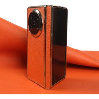 Gold-plating Lychee Genuine Leather Case For Huawei Mate X6 X7 X5 Phone Back Cover Case MateX6 MateX7 MateX5 Central Axis Design
