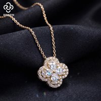 Rinntin Moissanite Diamond Clover Pendant Shiny 925 Sterling Silver Chain Necklace Party Choker Fine Jewelry Accessories MON17