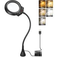 NEWACALOX Magnetic Base 5 ColorLED Magnifying Glass Lamp Flexible Arm Dimmable Illuminated 5X Magnifier for Welding Reading