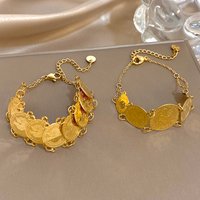 Vintage Gold Plated Stainless Steel Coins Wrist Bracelet for Women Men Classic Ethnic Cuff Bracelets Waterproof Jewelry