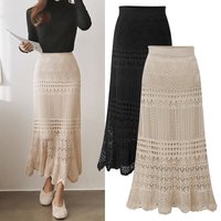 Fashion Classic Summer Women's Hollowed Out Skirt Lace Knit Mid Length High Waisted Office All-match Fishtail Wrap Hip Skirt