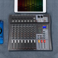8 Channel DJ Audio Mixer Console, Professional Digital Sound Board with USB Bluetooth MP3 Player 48V Phantom Power
