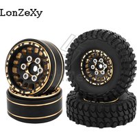 4pcs 1.0" Brass 1:24 Beadlock Wheels Hub Rims w/ Tires for 1/24 Axial SCX24 AX24 FCX24 1/18 TRX4m RC Crawler Car Upgrade Parts