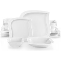 MALACASA 24/48 Piece Ivory White Porcelain Dinnerware Sets Ceramic Plate Sets with 6pcs Dinner Plate/Dessert/Soup Plate/Bowl