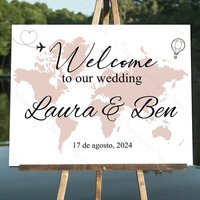 Travel Wedding Welcome Sign Board Custom Personalized World Map Travel Welcome Sign for Wedding Birthday Bridal Shower Decor