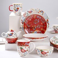 1 szt. Europejski ceramiczny talerz z motywem czerwonych kwiatów i ptaków, kubek, filiżanka do kawy, czajnik, talerz na makaron, ceramiczna zastawa stołowa do restauracji, miska na makaron