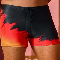 2025 New Men's Flat Angle Red Flame Printed Drawstring Lace Design Sense Fashion Beach Swimming Pants E9J213