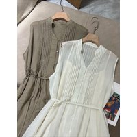 Summer New Heavy Industry Bead Embroidered Cotton and Hemp Two piece Women's Dress Set with High Waist and Breathable Long Skirt