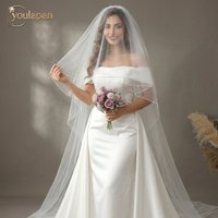 TOPQUEEN Pencil Edge Bridal Veil 2 Layer Simple Wedding Veil With Blusher Bridal Veil With Comb Long Veil Customizable V17