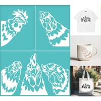 2 Sheets Chicken Pattern Silkscreen Stencil Farm Animal Painting Stencils Templates Reusable Self-Adhesive Silk Screen Printing
