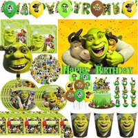 Monster&ShrekS Birthday Party Decorations Prince Donkey Green Shrek Balloons Plate Cups Tableware Set for Baby Shower Kids Gifts