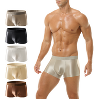 Men's Ultra-Thin Ice Silk Satin Boxer Briefs Transparent Breathable Quick-Drying Seamless Crotch Nude Underwear for Adults 18+