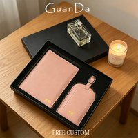 Luxury Engraving Passport Holder Luggage Tag Set With Gift Box Custom Name Fashion PU Leather Travel Holiday Passport Wallet