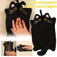 Cute Black Cat Shaped Hanging Hand Towel,Super Absorbent Coral Fleece Quick Dry WipeTowels Kitchen Bathroom Towel Gift