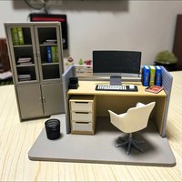 1/12 Scale Miniature Office Scene Model Filing Cabinet Computer Desk And Chair Set Dollhouse Work Scene Home Decor Ornament Toys