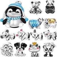 PANPOKI 925 Sterling Silver Blue Hat Penguin Animal Beads Original Pendants Bracelet Charm Jewelry Party DIY Trendy Gifts